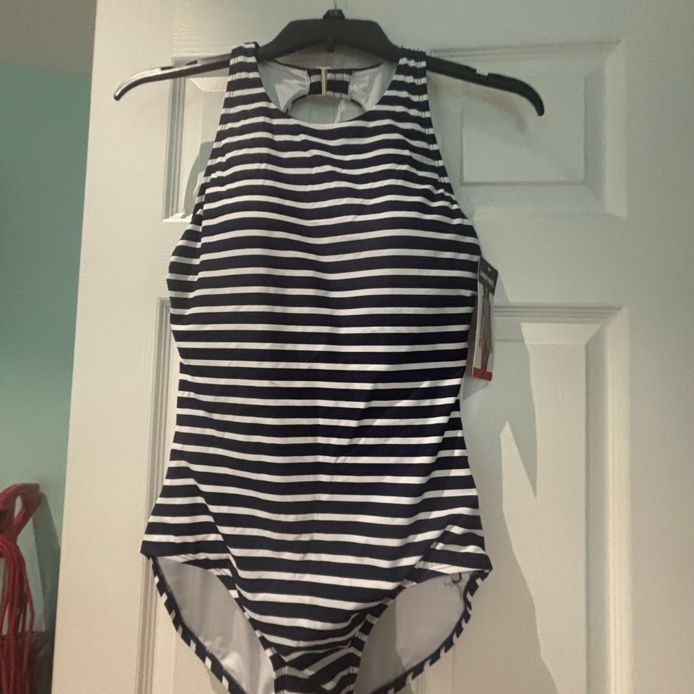 Lands' End Navy and White One-Piece Swimsuit